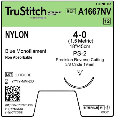Nylon 4-0 Blue 18", PS-2 Precision Reverse Cutting 19mm 3/8c