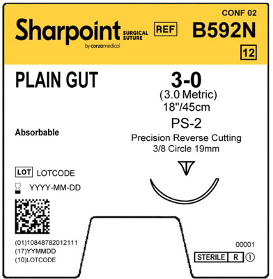 Plain Gut 3-0 1x18" PS-2 Precision Reverse Cutting 3/8c 19mm