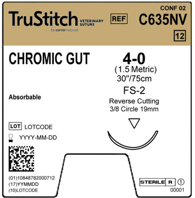 Chromic Gut 4-0 Brown 30", FS-2 Reverse Cutting 19mm 3/8C