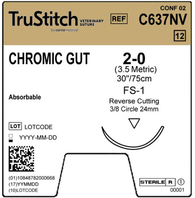 Chromic Gut 2-0 Brown 30",FS-1 Reverse Cutting 24mm 3/8C