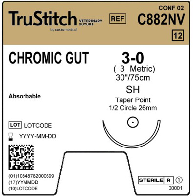 Chromic Gut 3-0 Brown 30", SH Taper Point 26mm 1/2C