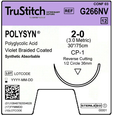 PolySyn 2-0 Violet 30", CP-1 Reverse Cutting 36mm 1/2C