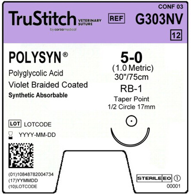 Polysyn 5-0 Violet 30", RB-1 Taper Point 17mm 1/2C