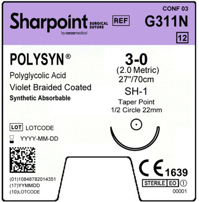 Polysyn 3-0 Violet 1x27" SH-1 Taper Point 1/2c 22mm