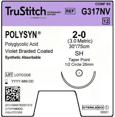PolySyn 2-0 Violet 30", SH Taper Point 26mm 1/2C