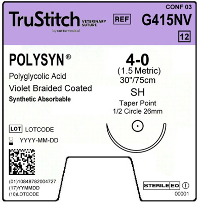 Polysyn 4-0 Violet 30", SH Taper Point 26mm 1/2C