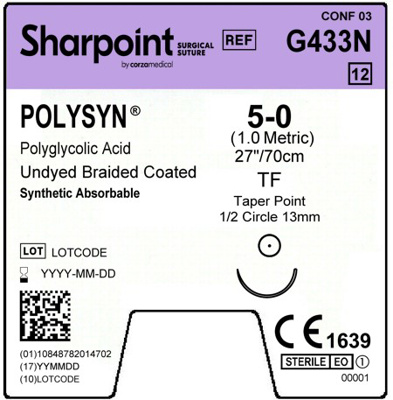 Polysyn 5-0 Undyed 1x27" TF Taper Point 1/2c 13mm