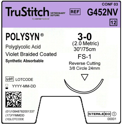 PolySyn 3-0 Violet 30", FS-1 Reverse Cutting 24mm 3/8C