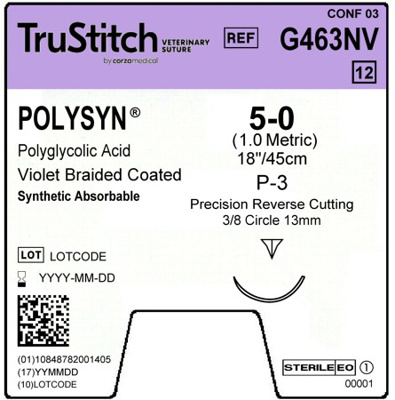 Polysyn 5-0 Violet 18",P-3 Precision Reverse Cut 14mm 3/8c