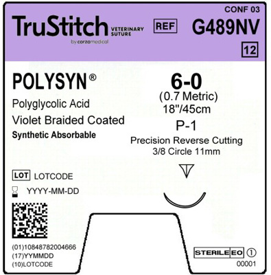 PolySyn 6-0 Violet 18", P-1 Precision Reverse Cutting 11mm 3