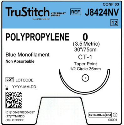 Polypropylene 0 Blue 30", CT-1 Taper Point 36mm 1/2C