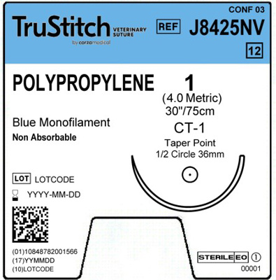 Polypropylene 1 Blue 30", CT-1 Taper Point 36mm 1/2C