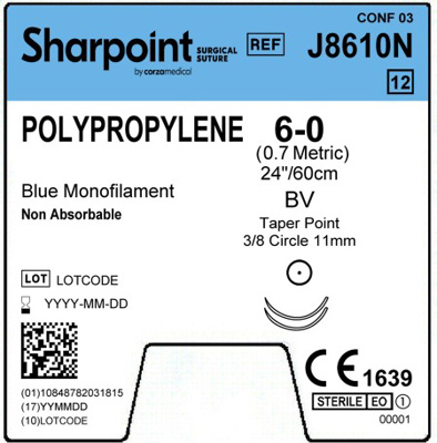 Polypropylene 6-0 Blue 1x24" BV Double Armed