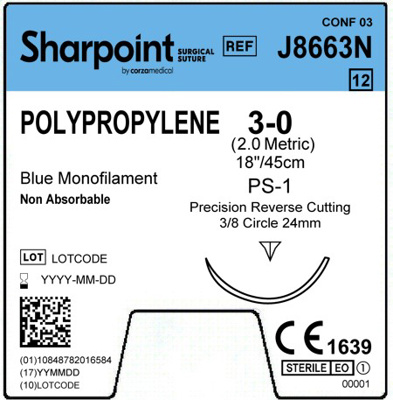 Polypropylene 3-0 Blue 1x18" PS-1