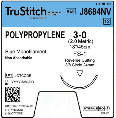 Polypropylene 3-0 Blue 18", FS-1 Reverse Cutting 24mm 3/8C