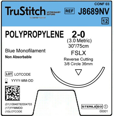 Polypropylene 2-0 Blue 30", FSLX Reverse Cutting 36mm 3/8C