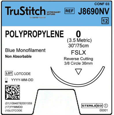 Polypropylene 0 Blue 30", FSLX Reverse Cutting 36mm 3/8C
