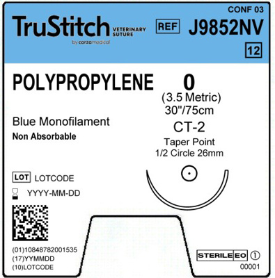 Polypropylene 0 Blue 30", CT-2 Taper Point 26mm 1/2c