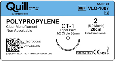 Quill Polypropylene, 2, 20cm, Undyed, 1/2 Circle, Taper, 36m