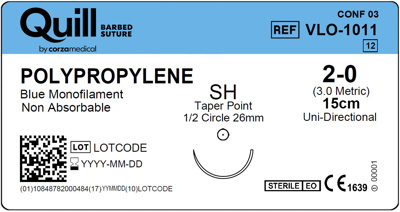 Quill Polypropylene 2-0 Blue 15cm SH Uni
