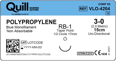 Polypropylene,Blue,3-0,15cm,Taper Point,RB-1,Uni-Directional