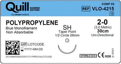Quill Polypropylene 2-0 Blue 30cm SH Uni