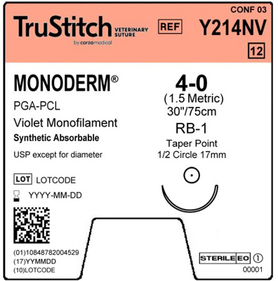 Monoderm 4-0 Violet 30", RB-1 Taper Point 17mm 1/2C