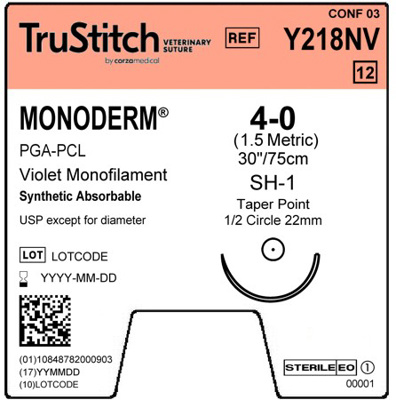 Monoderm 4-0 Violet 30",SH-1 Taper Point 22mm 1/2C