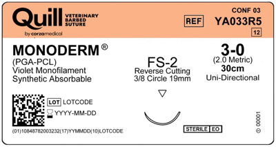 Monoderm - VLP, 3-0 Violet 30cm FS-2 Rev Cut 19mm 3/8C